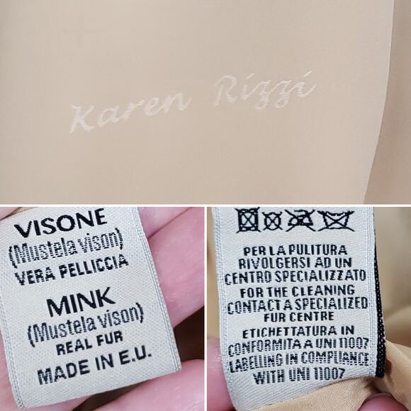 Karen Rizzi Brown Mink Fur Coat Suede Sleeves Drawstring Waist Fits a S/M - Picture 12 of 12